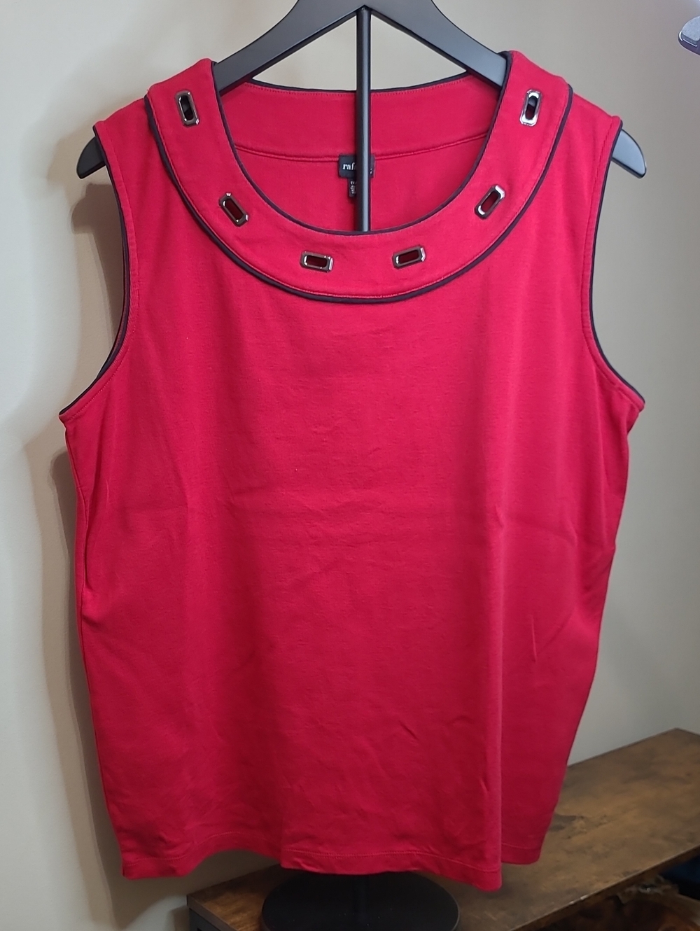 Rafaella Red with Black Contrast Detail Sleeveless Cotton Blouse size 1X